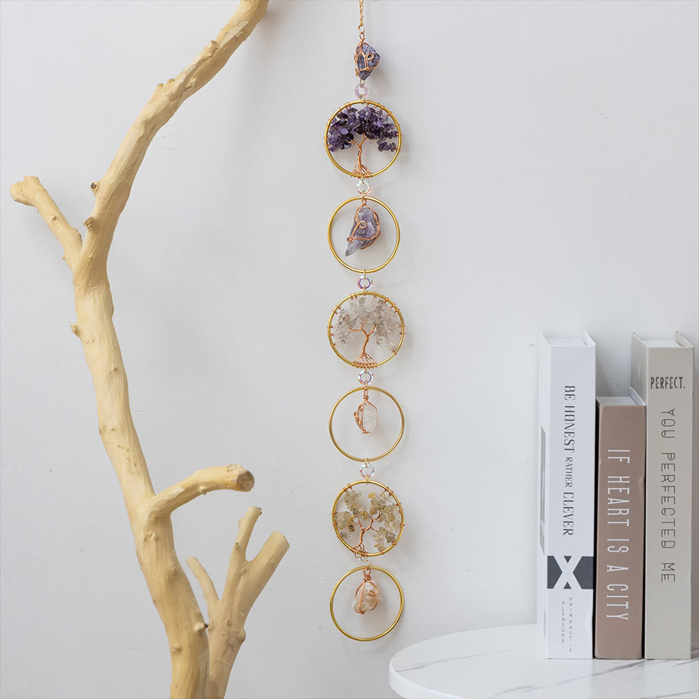 Avelena | Kristall Lebensbaum 6 Ringe Wanddeko Ornament