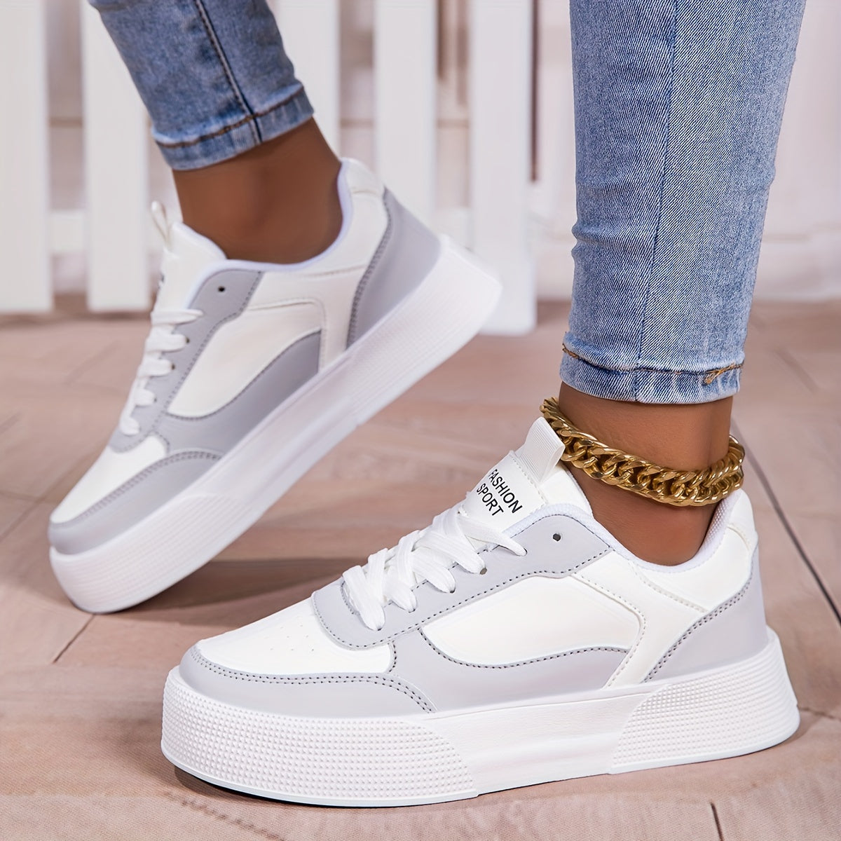 Avelena Kontrastfarbene Plateau-Sneaker für Damen | Perfekt für den Alltag