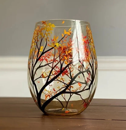 Avelena | Vier Jahreszeiten Baum Weingläser - Hand gemalt Kunst