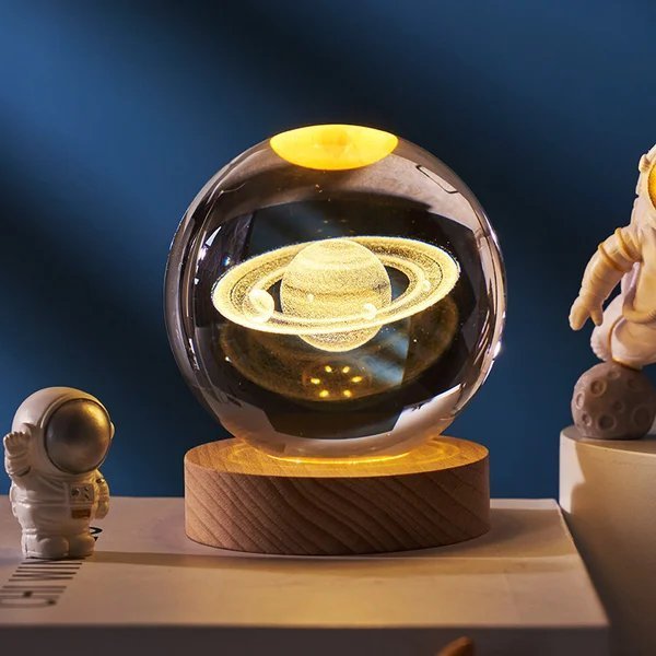 Avelena | 3D Kristallkugel Sonnensystem | Lasergravur | Optional mit LED-Lichtbasis & Geschenkbox