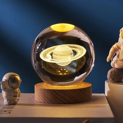 Avelena | 3D Kristallkugel Sonnensystem | Lasergravur | Optional mit LED-Lichtbasis & Geschenkbox