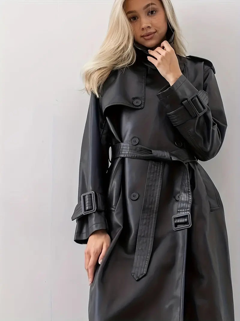 Avelena - Trenchcoat Lederjacke mit Gürtel