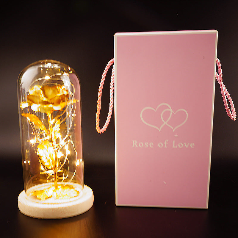 Avelena | Bewahrte Blumen Glasdeckel Goldfolie Rose
