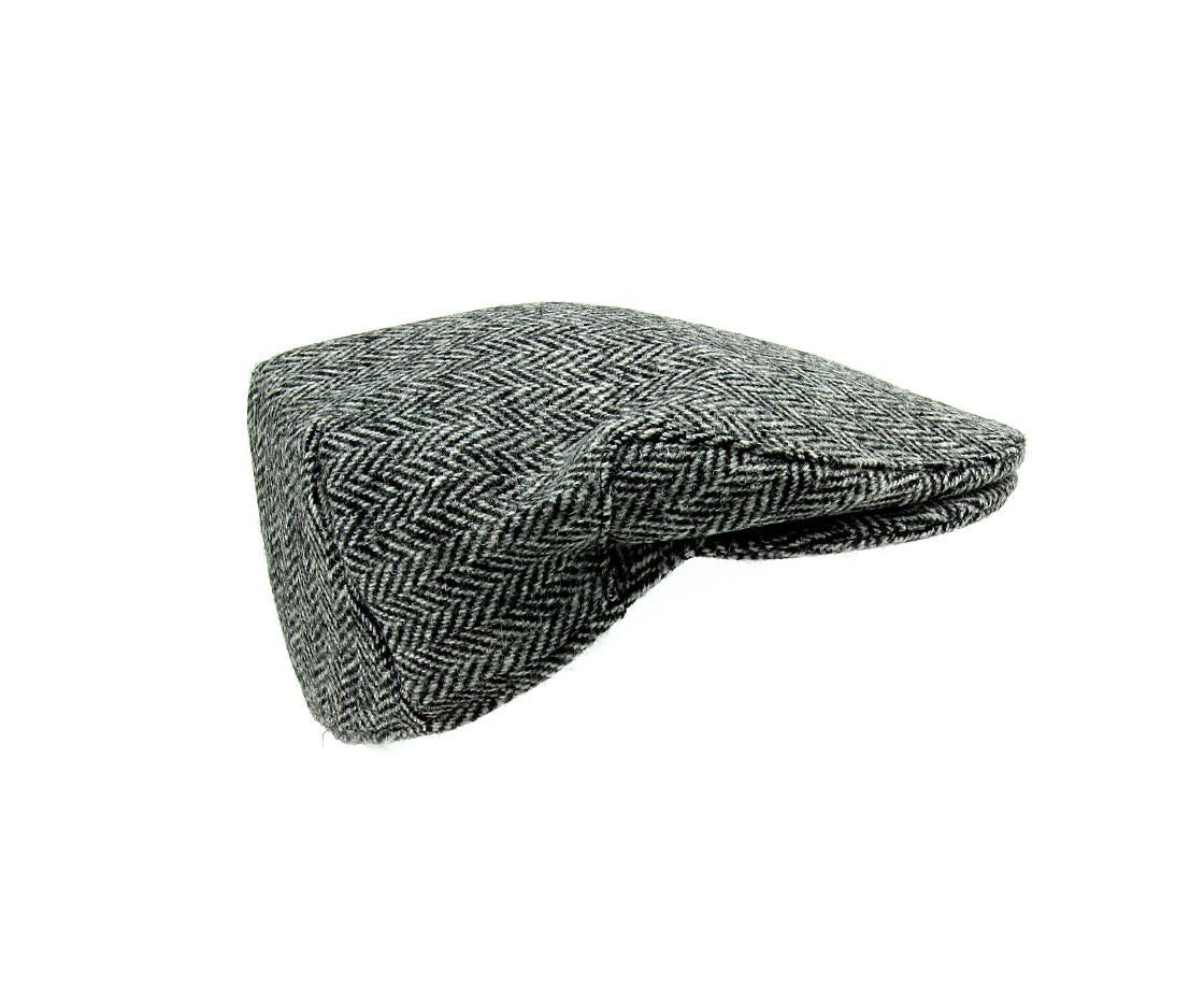 Avelena | Fischgräten Harris Tweed Flat Cap Grau