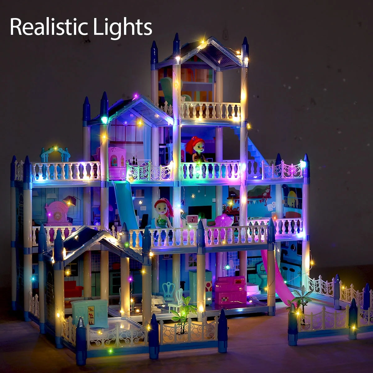 Avelena | Puppenhaus Mit Farbenfrohem Licht, Tust Als Ob Spiel Multirom & 2 Puppen