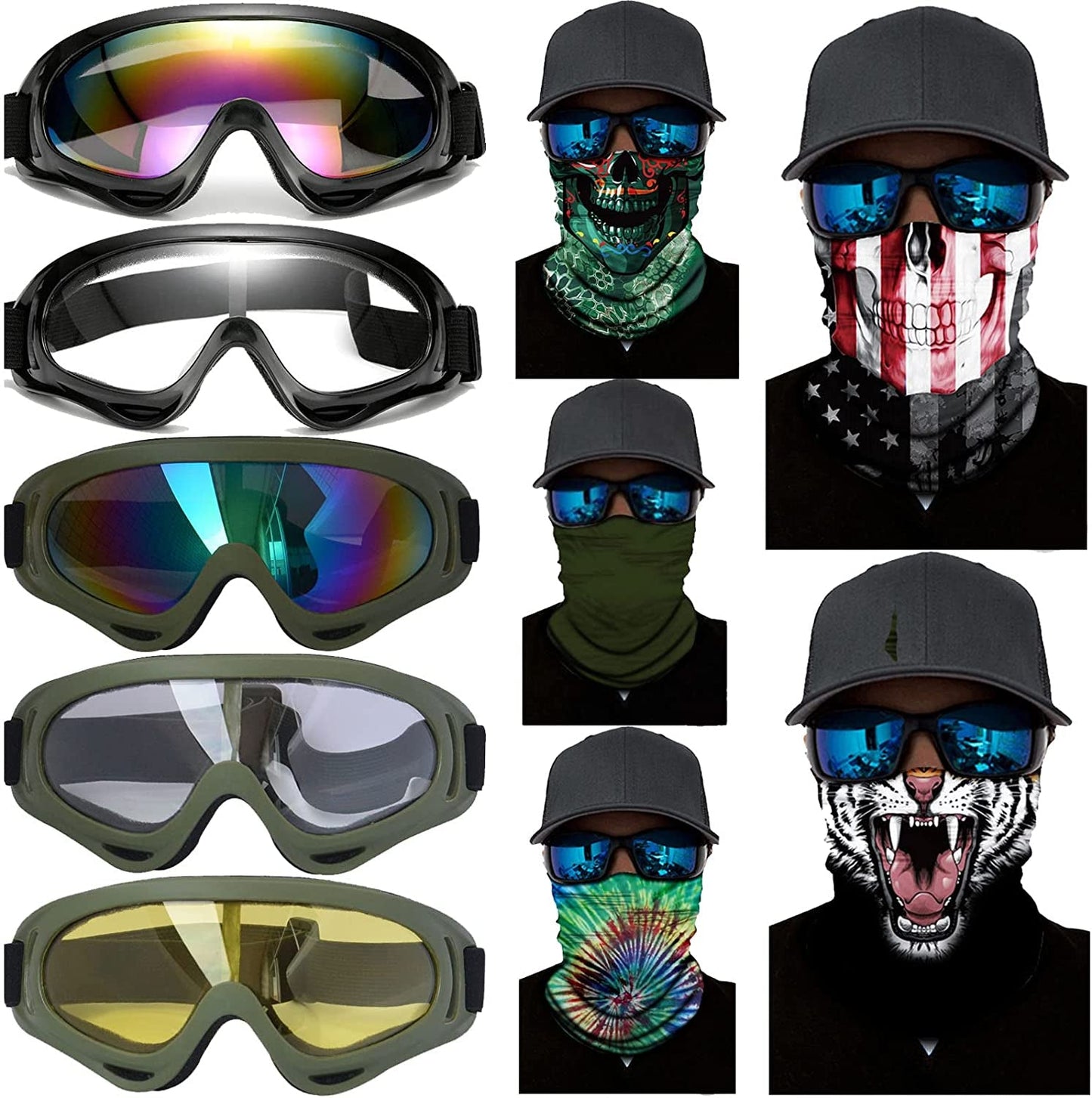 Avelena | 10 Pakete Motorrad Zubehör, 5 Pcs Dirt Bike Ski Brillen Staubdicht Winddicht Sicherheitsbrillen Und 5 Pcs Gesichtsmasken