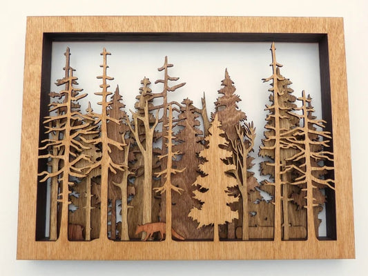 Avelena | Wanddeko Waldszene mit Fuchs | 7-lagige Lasercut Holzkunst | Baltische Birke