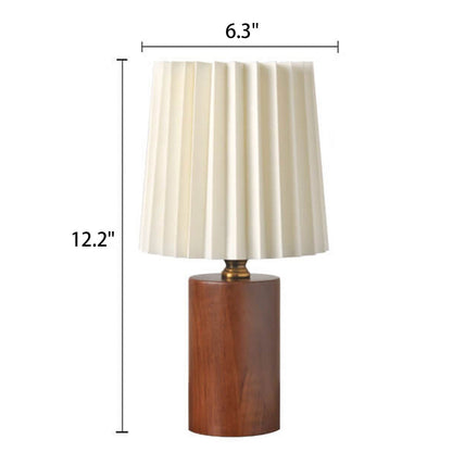 Avelena | Vintage Korean Plissee Säule Massivholz Basis 1-Licht Tischlampe