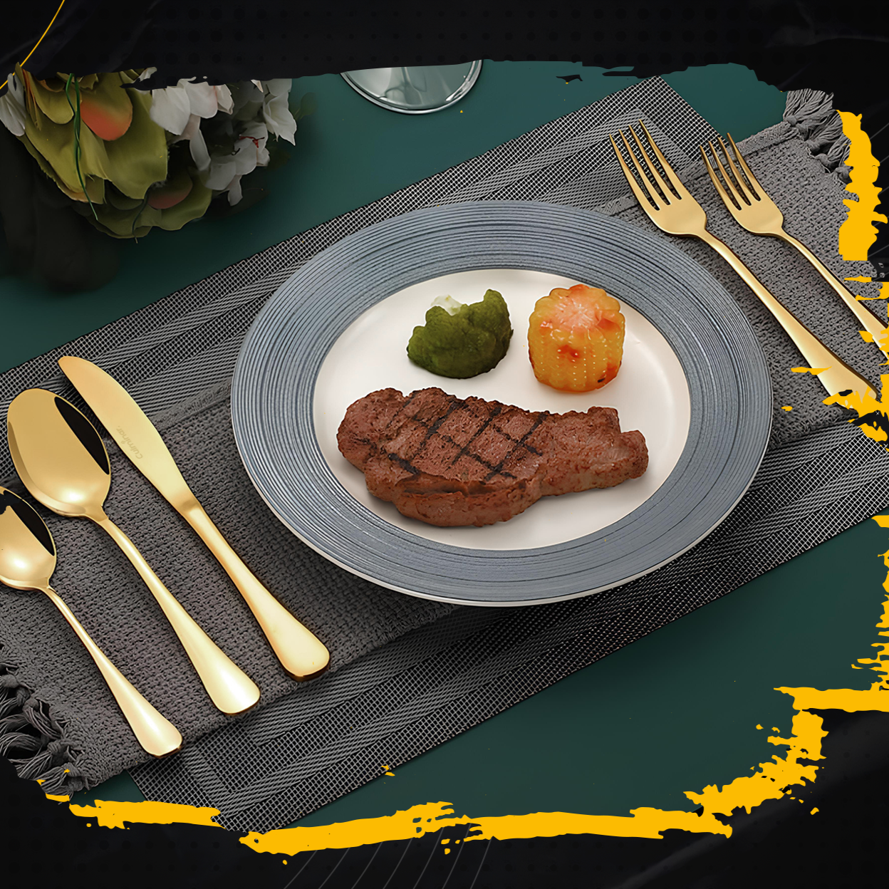 Avelena | Luxus Champagner Gold Besteckset für Festliche Abendessen
