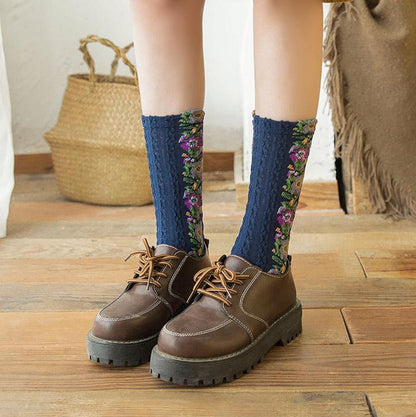 Avelena | Vintage Socken mit Blumenstickerei (5 Paar)