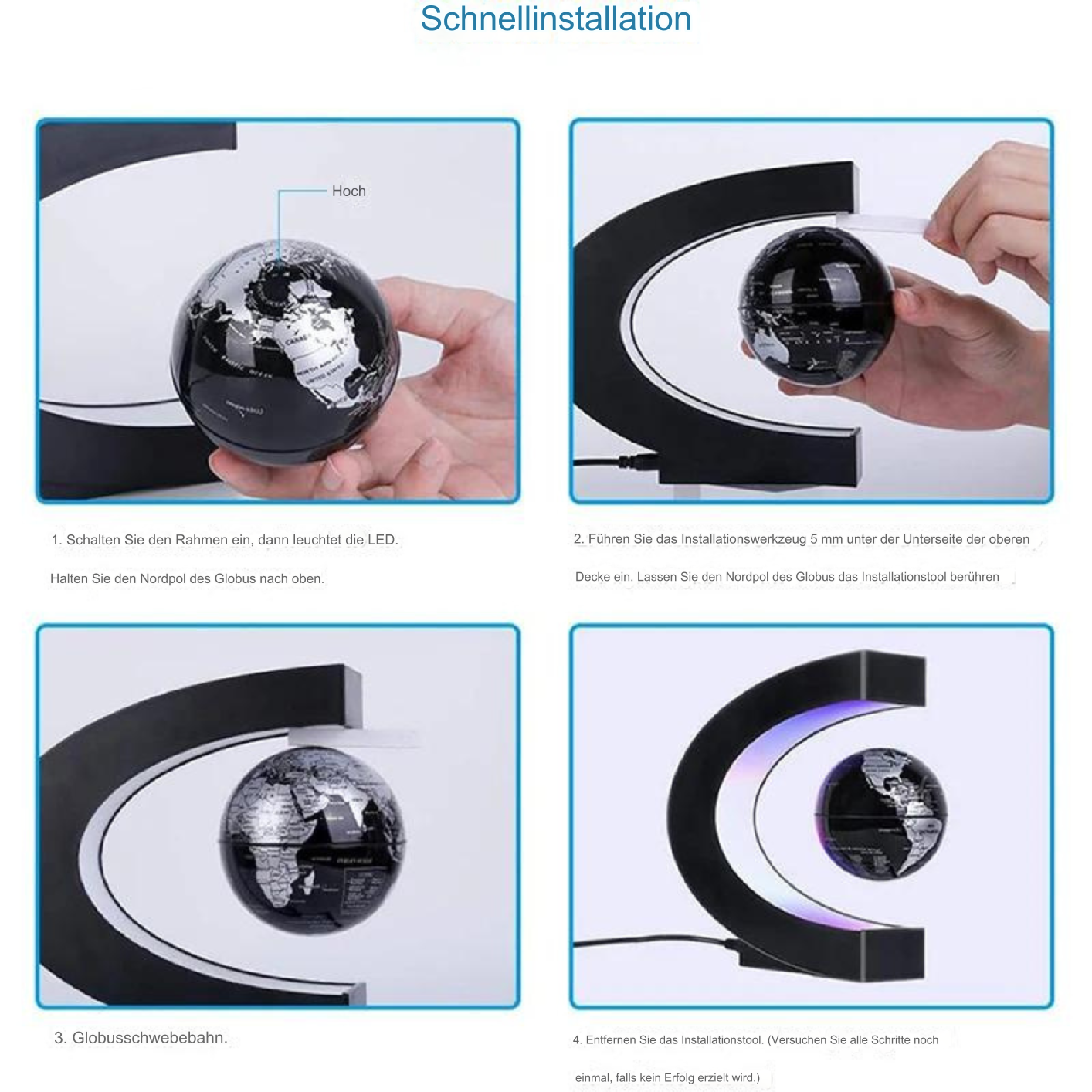 Avelena | Armstrong | Magnetische Levitation Schwebende Globuslampe mit LED-Weltkarte