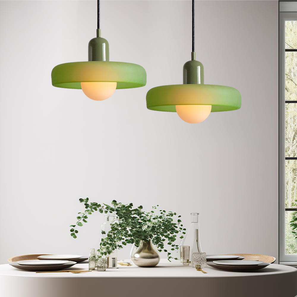 Avelena |  Pendelleuchte aus farbigem Glas | Elegante Hängeleuchte im Bauhaus-Stil | Designlampe für Wohnzimmer & Esszimmer