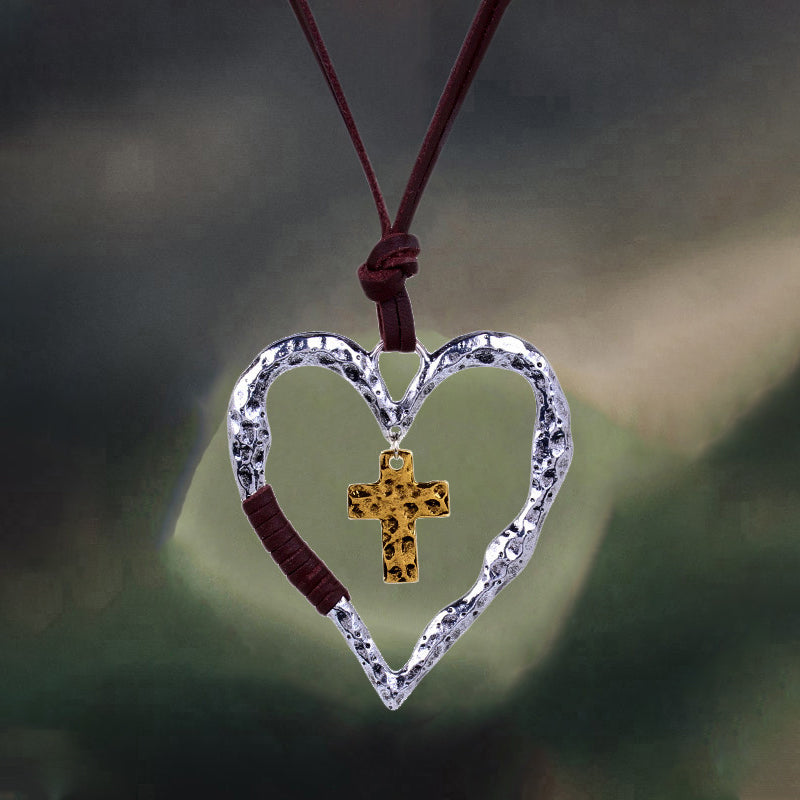 Avelena | Vintage Kreuz Liebe Herz Anhänger Halskette