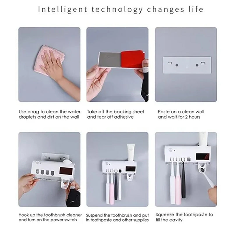 Avelena | Smart UV-Licht Sterilisator Zahnbürstenhalter, Wandmontage Zahnpastaspender