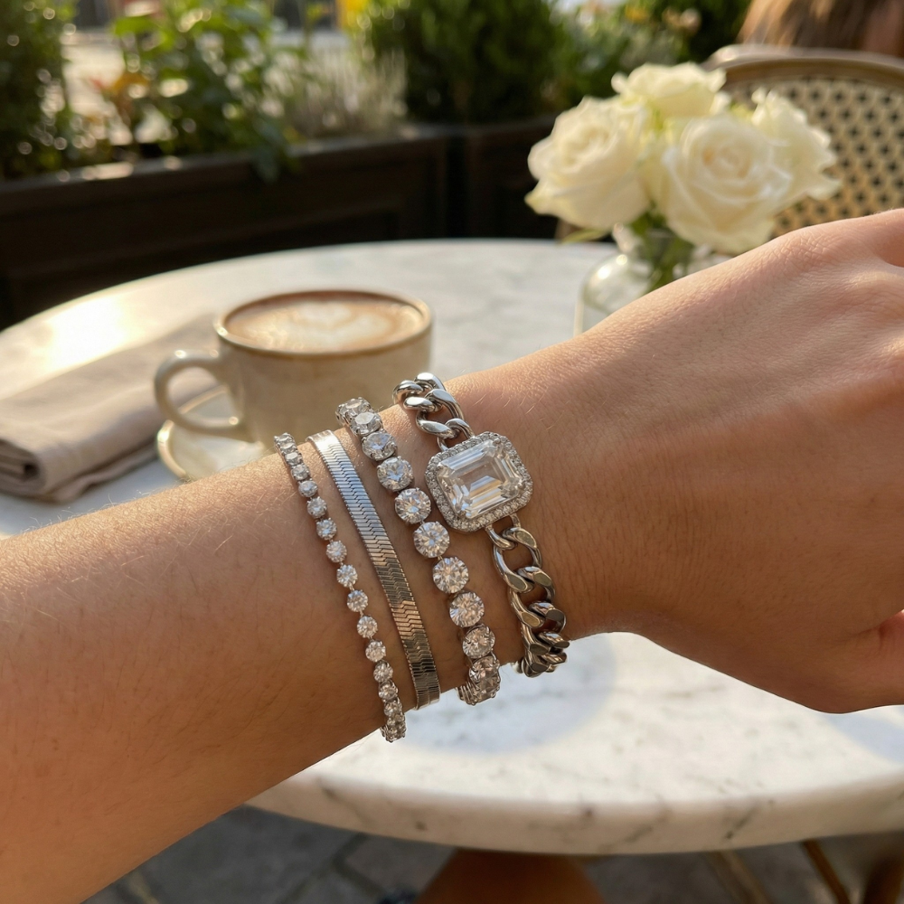 Damen Armband Set mit Gliederkette und Strassdetails | Shop Nory