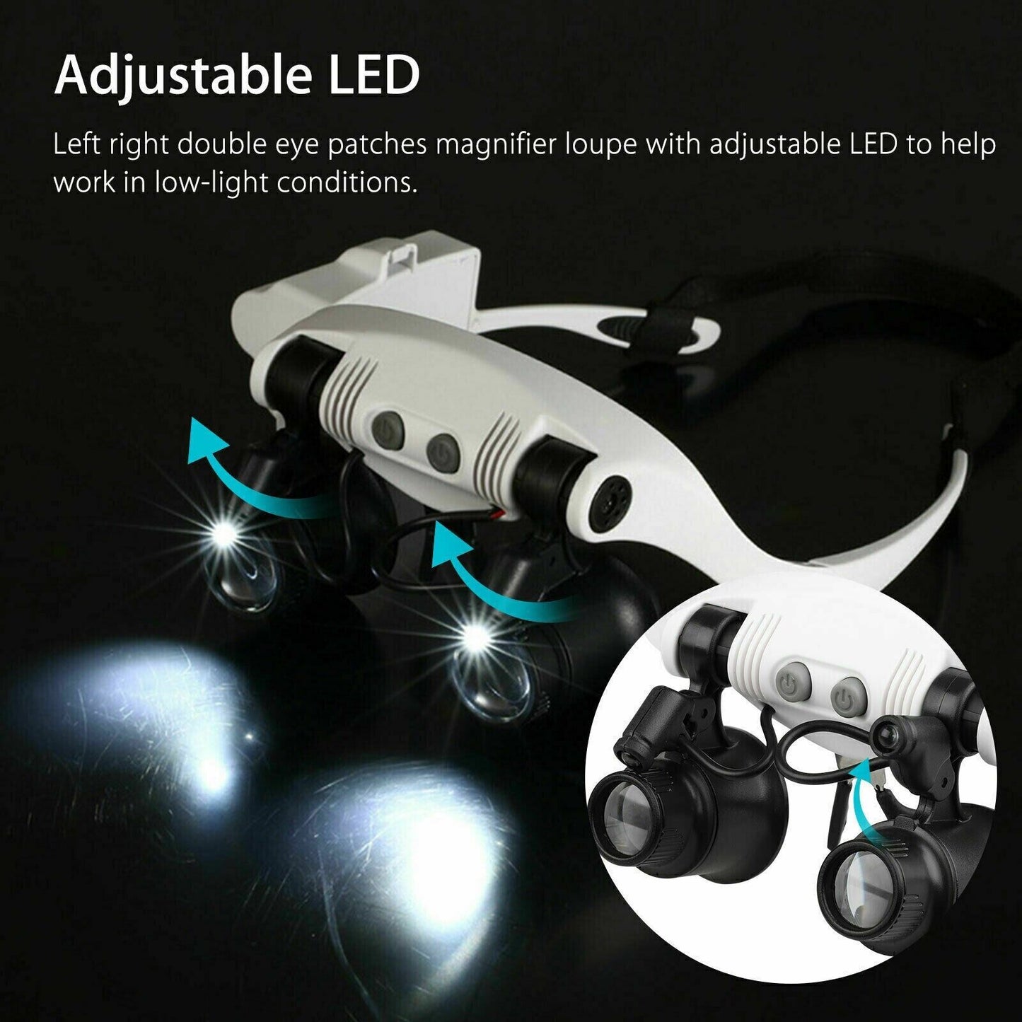 Avelena | Stirnband Kopfvergrößerer 8 Linsen LED Licht Juwelier Brille