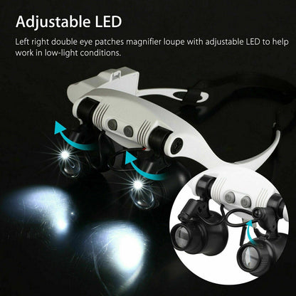 Avelena | Stirnband Kopfvergrößerer 8 Linsen LED Licht Juwelier Brille