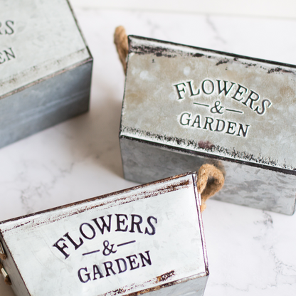 Avelena | Dekorativer Blumen- und Gartenbehälter aus Metall mit Hanfseilgriffen