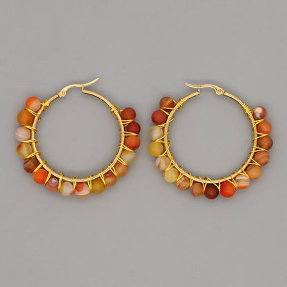 Avelena | Boho natürliche Kristalle große Hoop Ohrringe Sanne