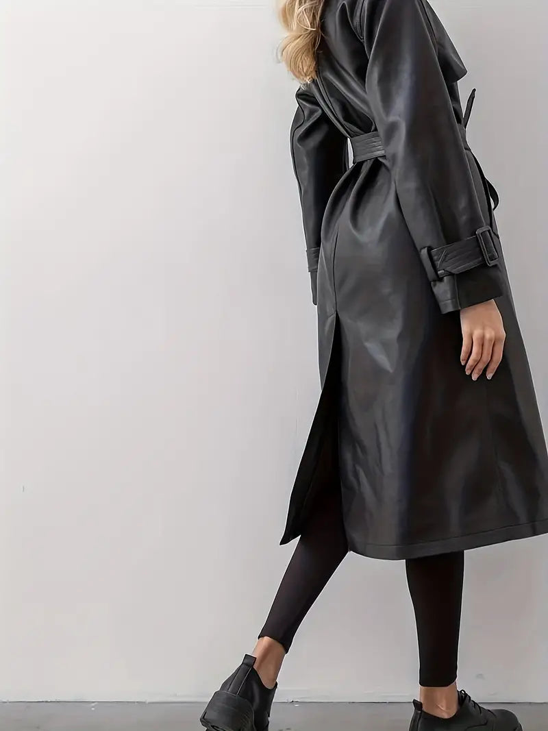 Avelena - Trenchcoat Lederjacke mit Gürtel