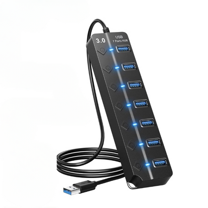Avelena | 7-Port USB 3.0 Hub mit Netzschalter – PortMaster (1+1 KOSTENLOS)