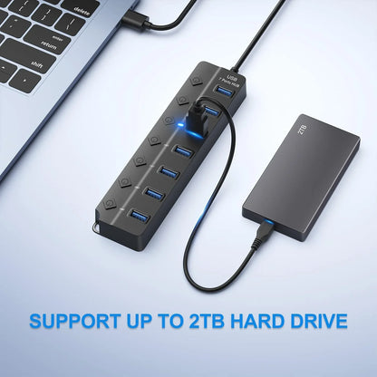 Avelena | 7-Port USB 3.0 Hub mit Netzschalter – PortMaster (1+1 KOSTENLOS)
