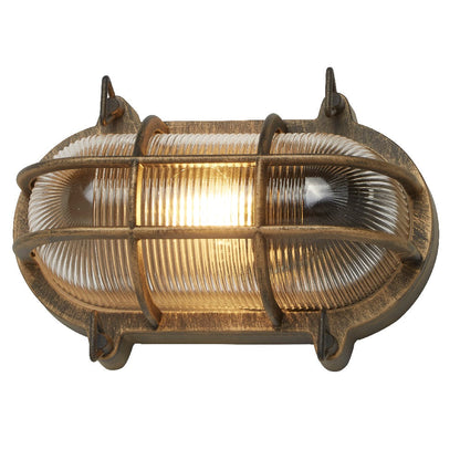 Avelena | Antikes Messing & geripptes Glas Außen Vintage Oval Flächenleuchten Wandlampe 248mm