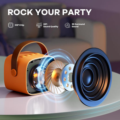 Avelena | Tragbare Mini Karaoke Maschine mit Bluetooth Lautsprecher & 2 Wireless Mikros – Veylo