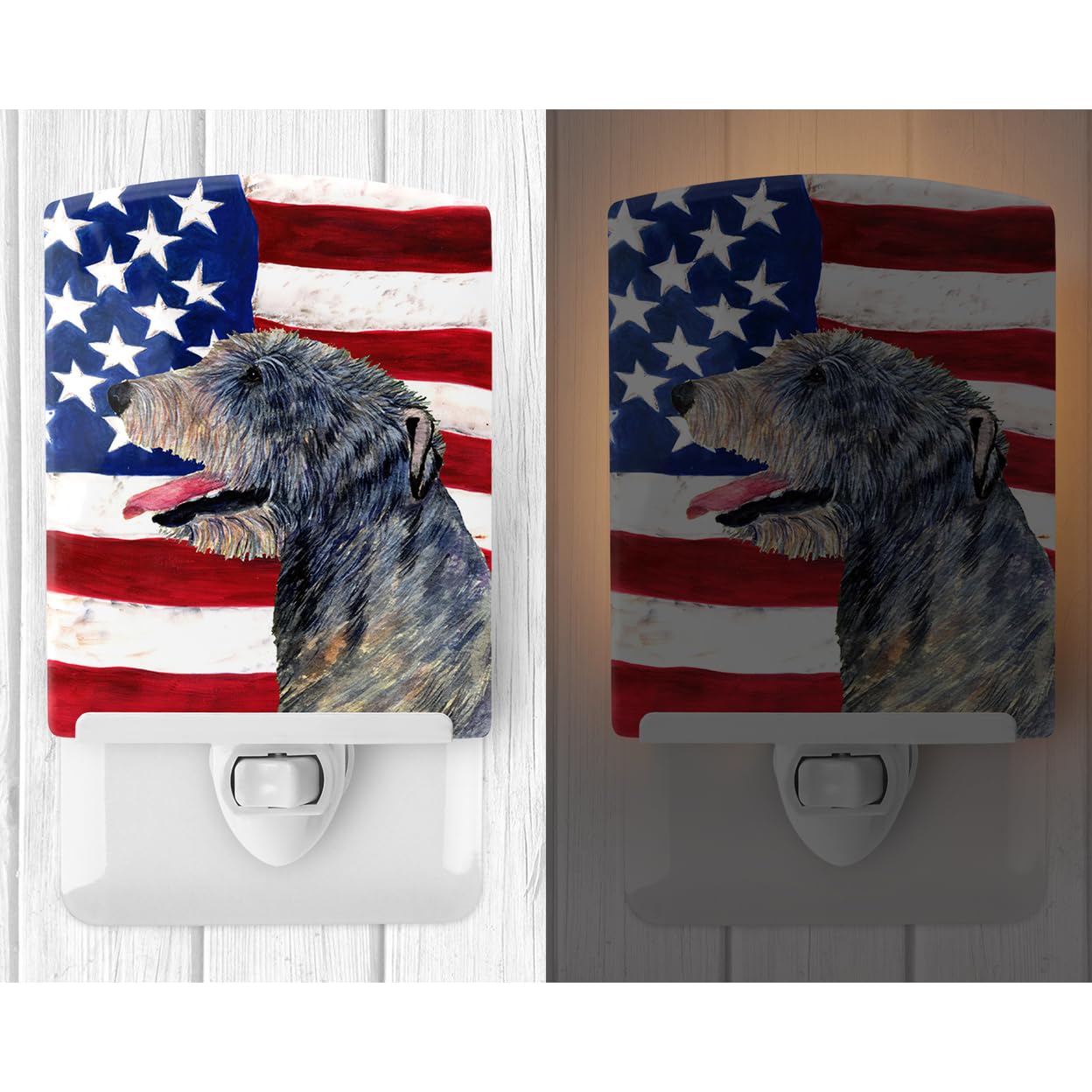 Avelena | Treasures Keramische Nachtlampe Usa-Flagge & Irischer Wolfshund, 6X4X3, Ul-Zertifiziert,