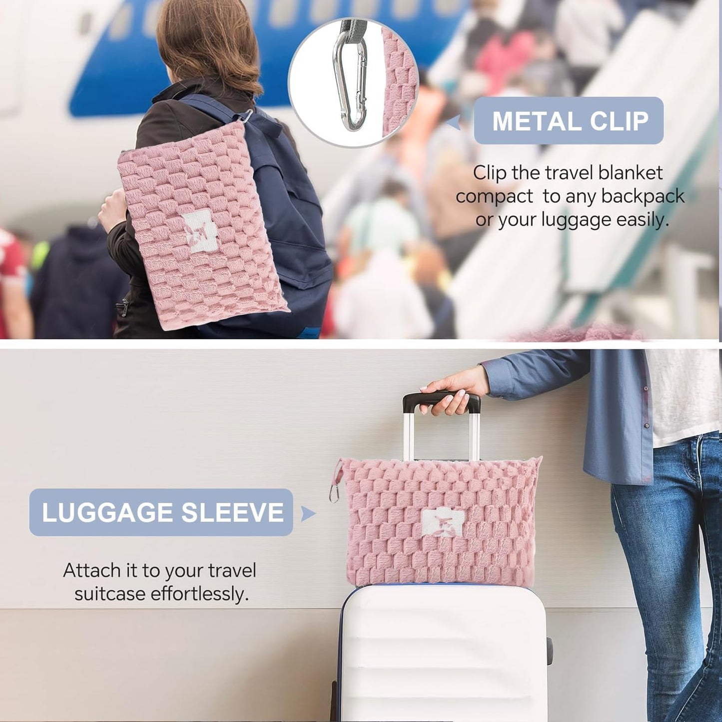 Avelena | Verpackbares Flanell-Reise-Decke mit Kissenbeutel und Gepäckschlauch – Trevora