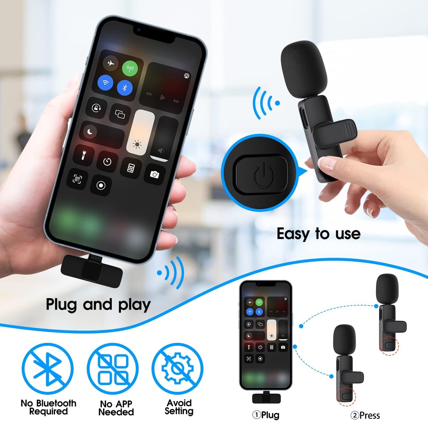 Avelena | 2-Pack kabelloses Mikrofon für iPhone iPad