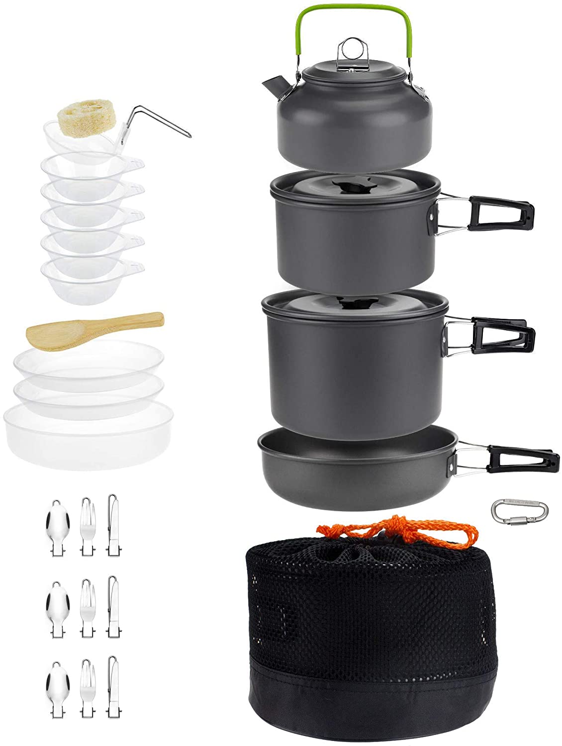 Avelena | Dzrzvd Camping Kochgeschirr Mess Kit Ausrüstung, Rucksack Zubehör Ausrüstung Töpfe Und Pfannen Set Mit Netzaufbewahrungstasche Für Reisen, Picknick