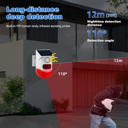 Avelena | Solar Motion Sensor Alarm mit 120dB Sirene und LED-Stroboskop – Feronix