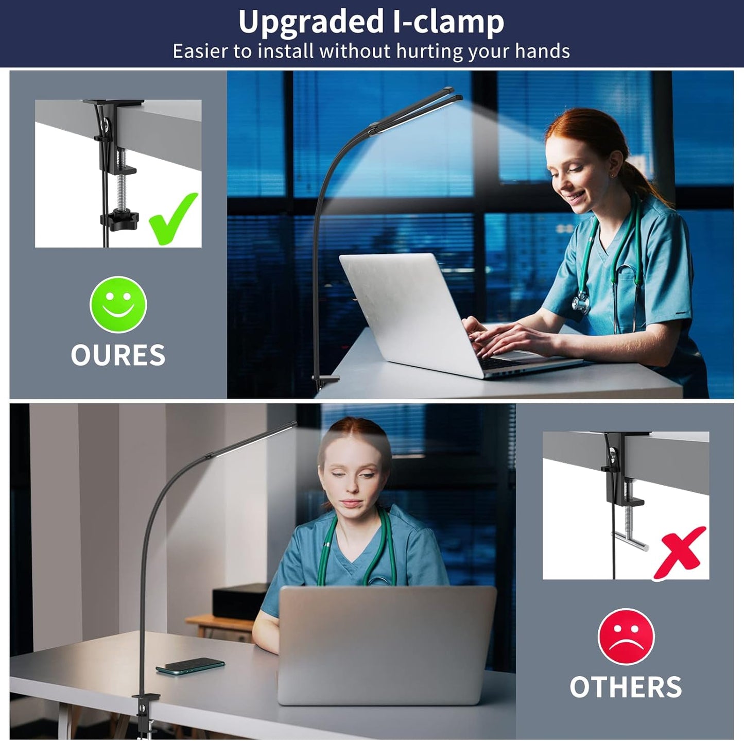 Avelena | 77 LED Tischklemmlampe mit 70 cm flexiblem Schwanenhals – Ravien