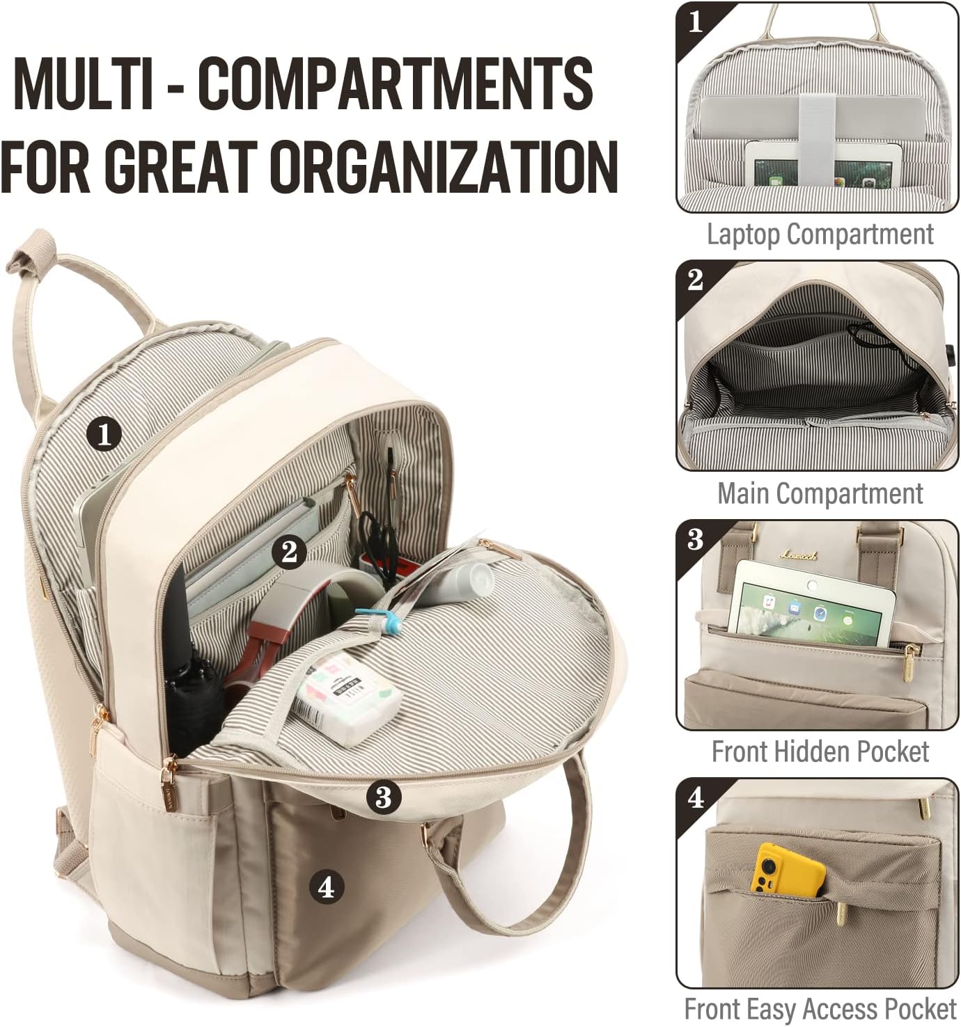 Avelena | Damen wasserdichter Laptop-Rucksack mit USB-Ladeanschluss – Stilvolle 17-Zoll Arbeits-, Schul- & Reisetasche