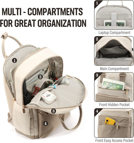 Avelena | Damen wasserdichter Laptop-Rucksack mit USB-Ladeanschluss – Stilvolle 17-Zoll Arbeits-, Schul- & Reisetasche
