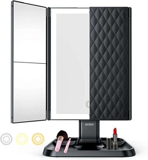 Avelena | Vanity Mirror Trifold Make-Up Spiegel mit Dreifarbiger Led-Beleuchtung