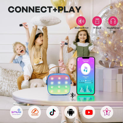 Avelena | Tragbare Mini Karaoke Maschine mit Bluetooth Lautsprecher & 2 Wireless Mikros – Veylo