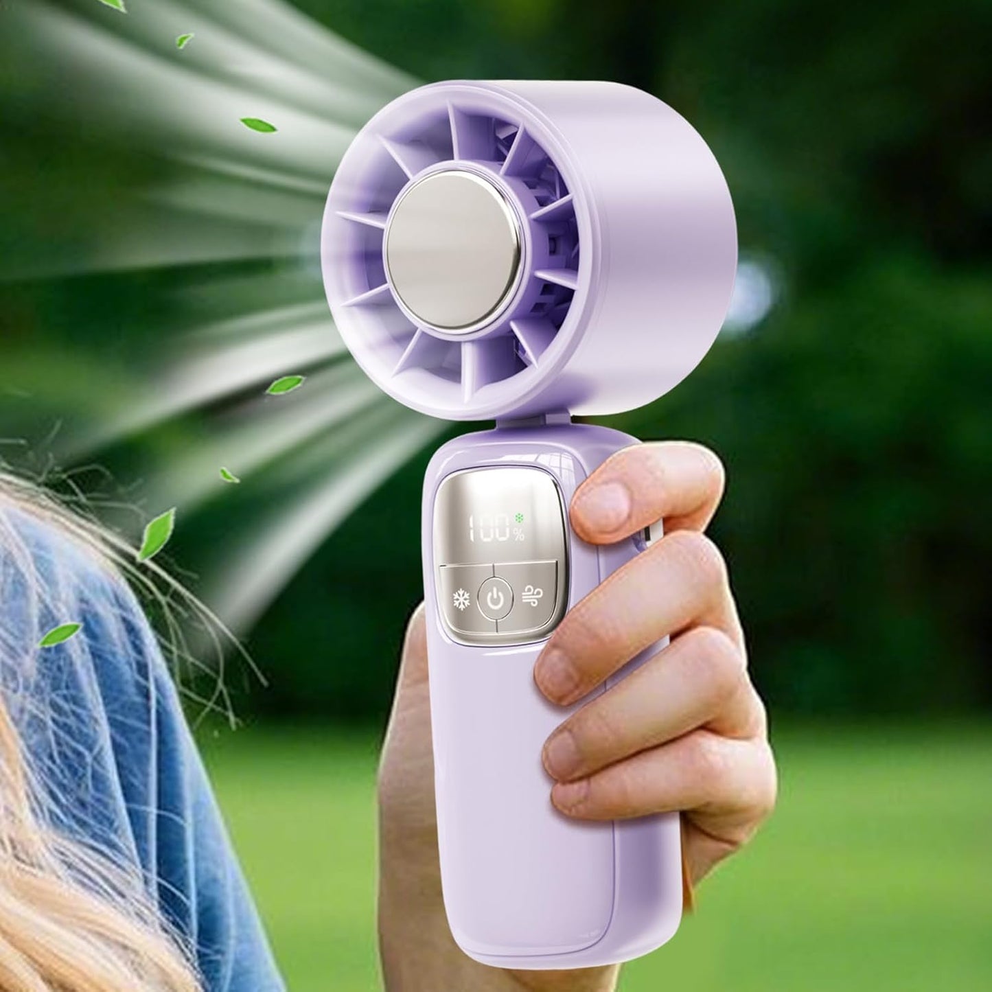 Avelena | Tragbarer faltbarer Handventilator mit LED-Anzeige 100 Geschwindigkeiten