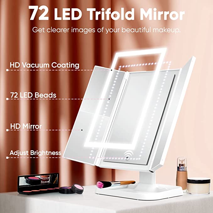 Avelena | Vanity Mirror Trifold Make-Up Spiegel mit Dreifarbiger Led-Beleuchtung