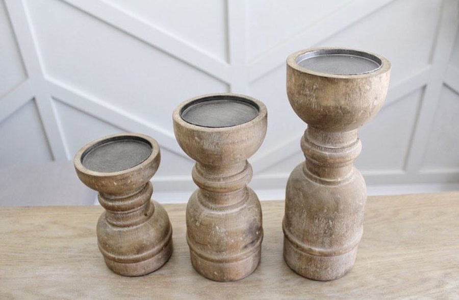 Avelena | Chunky Wood Spindle Kerzenhalter, Set Von 3