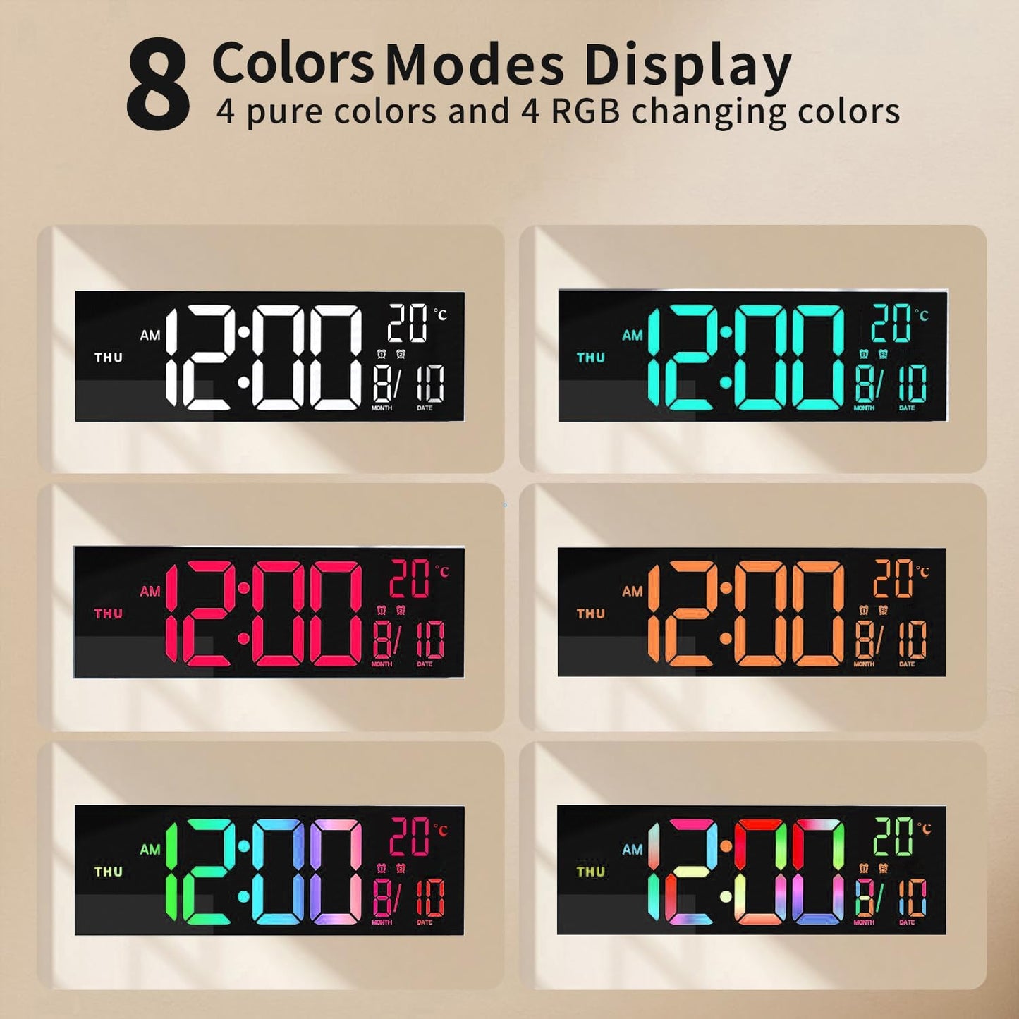 Avelena | 16-Zoll RGB Digital Wand- & Tischwecker mit Fernbedienung – Lumeris