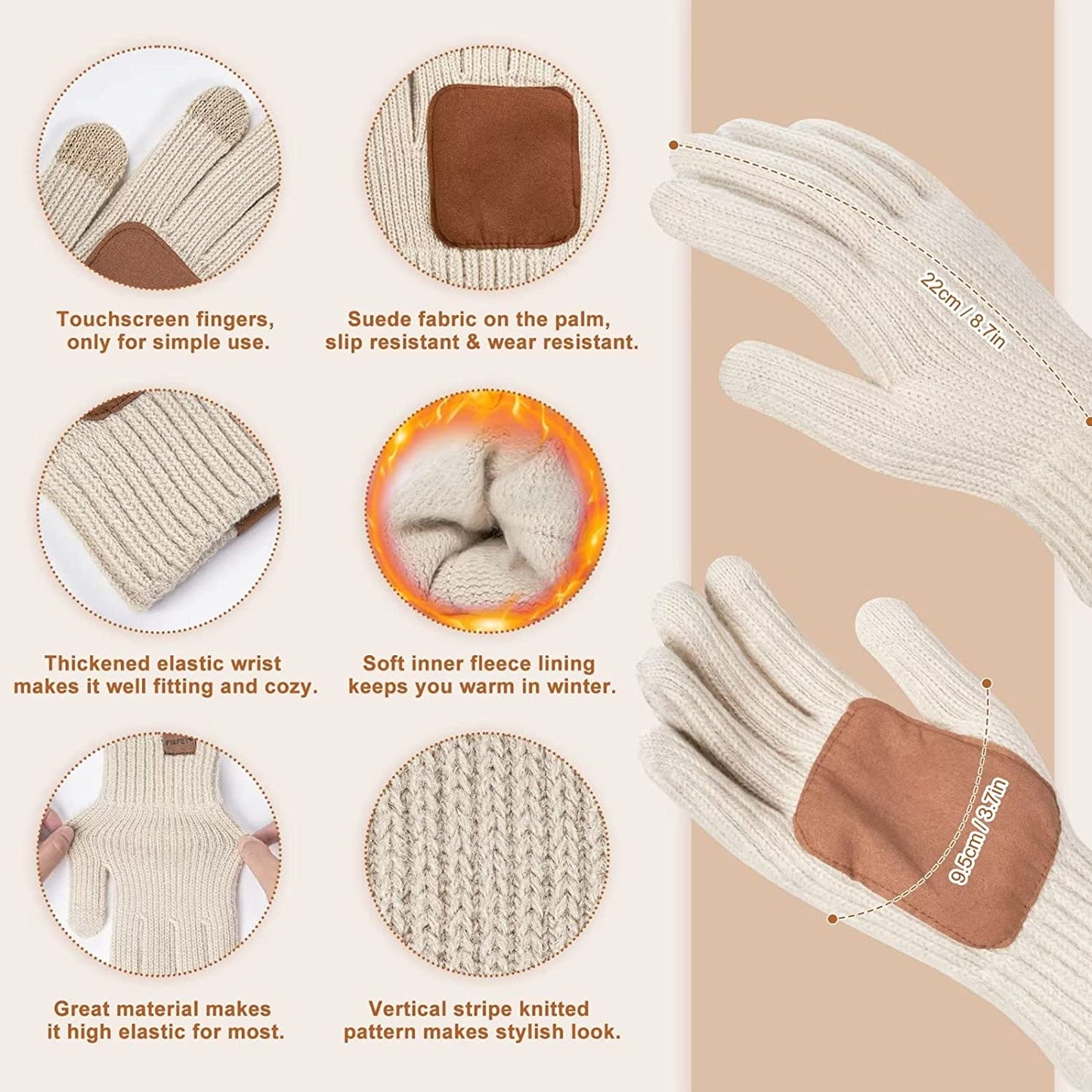 Avelena | Damen Mütze mit Pom Pom Lange Schal Nackenwärmer Touchscreen-Handschuhe 3 In 1 Set