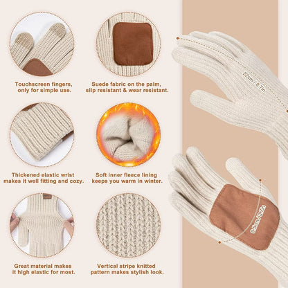 Avelena | Damen Mütze mit Pom Pom Lange Schal Nackenwärmer Touchscreen-Handschuhe 3 In 1 Set