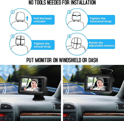 Avelena | Baby Auto Spiegel mit 1080P Kamera & 4,3'' Bildschirm – Solvian