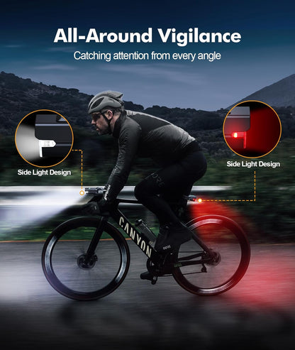 Avelena | Wiederaufladbares Fahrradlicht-Set mit 3+6 Modi & Seitenbeleuchtung – RoadBeam