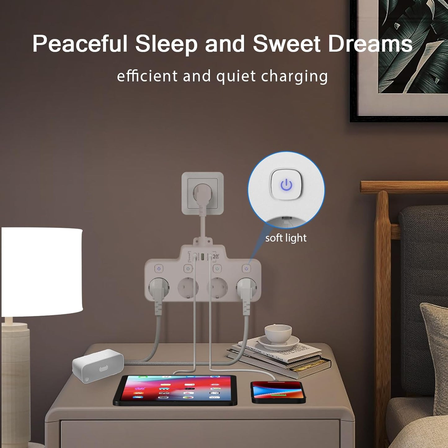 Avelena | Drehbare wandmontierte Steckdosenleiste mit unabhängigen Schaltern – 3 Steckdosen + 2 USB-A + 1 USB-C-Anschlüsse