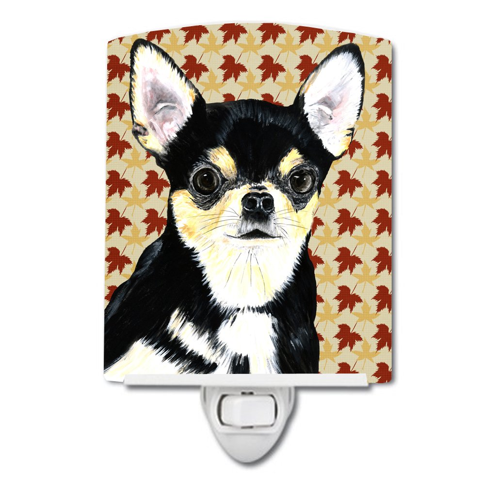 Avelena | Treasures Chihuahua Herbstblätter Keramik Nachtlicht, 6X4X3, Ul-Zertifiziert, Mehrfarbig