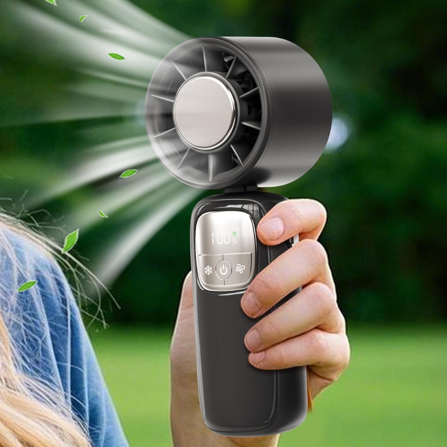 Avelena | Tragbarer faltbarer Handventilator mit LED-Anzeige 100 Geschwindigkeiten