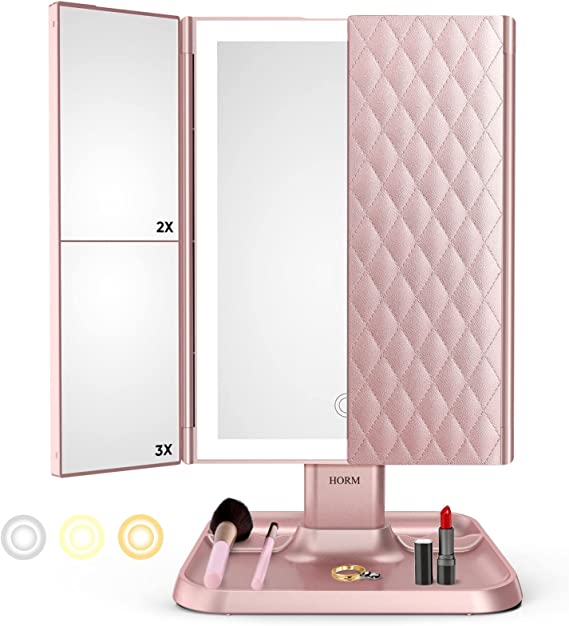 Avelena | Vanity Mirror Trifold Make-Up Spiegel mit Dreifarbiger Led-Beleuchtung